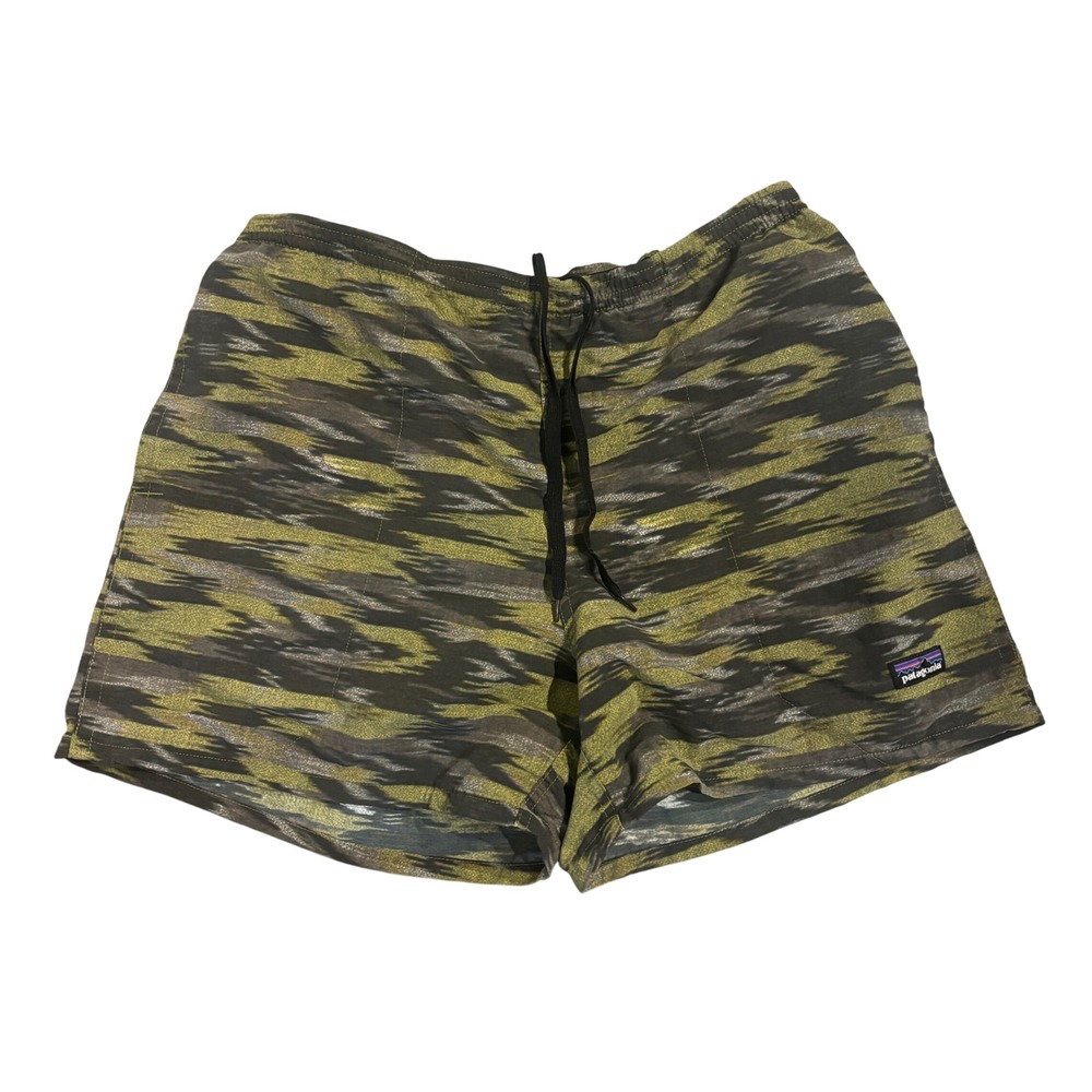 Patagonia Baggies Shorts Mens Medium Green Black Camo Ikat 5 Inch Inseam Nylon